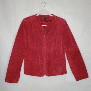 Kasper Sportswear Suede 100% Leather Laced Ruffle Holiday Jacket